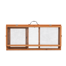 Folding Rabbit Cage, Outdoor Chicken Coop with Run, Wooden Poultry Hutch Playpen, Orange