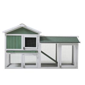 Large Wooden Rabbit Hutch Indoor and Outdoor Bunny Cage with a Removable Tray and a Waterproof Roof, Grey Green+White