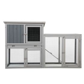 Wooden Rabbit Hutch Chicken Coop with 1 Removable Tray and 3 Lockable Doors for Indoor and Outdoor Use, Gray+White