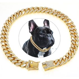 Dog Chain Crystal Artificial Diamondoid Dog Collar Walking Metal Chain Collar With Secure Buckle (Color: Rose gold, size: L)