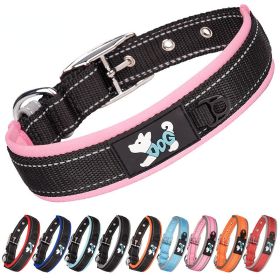 Pet dog collar; diving cloth reflective nylon collar; medium and large dog collar (Specification (L * W): L 2.5*(48-58)CM, colour: Black ribbon)