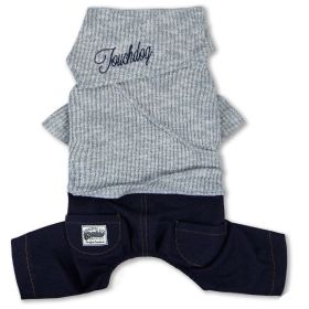 Touchdog Vogue Neck-Wrap Sweater and Denim Pant Outfit (Color: grey, size: X-Small)