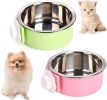 Crate Dog Bowl; Removable Stainless Steel Hanging Pet Cage Bowl Food & Water Feeder Coop Cup for Cat; Puppy; Birds; Rats; Guinea Pigs